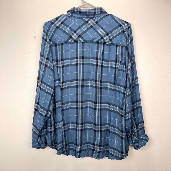 Torrid Blue Plaid Challis Button Down Long Sleeve Twill Camp Shirt Size 1X - Picture 6 of 10